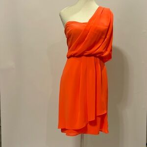 Gianni Bini | Neon Coral Grecian Mini Dress | Size XS